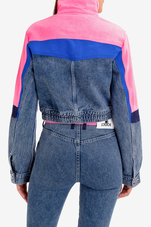 LIGHT ACID WASH DENIM SKI JACKET