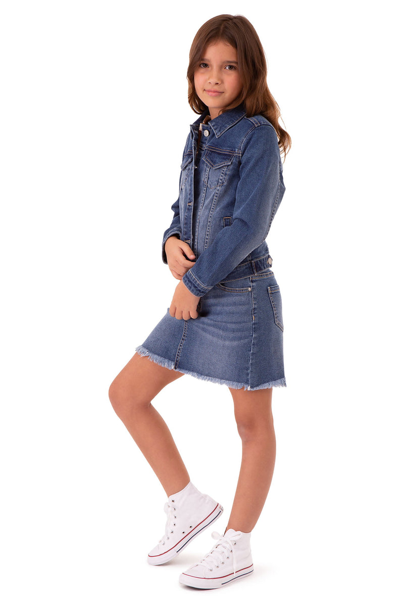 Girls Ice Blue Acid Wash Denim Jacket