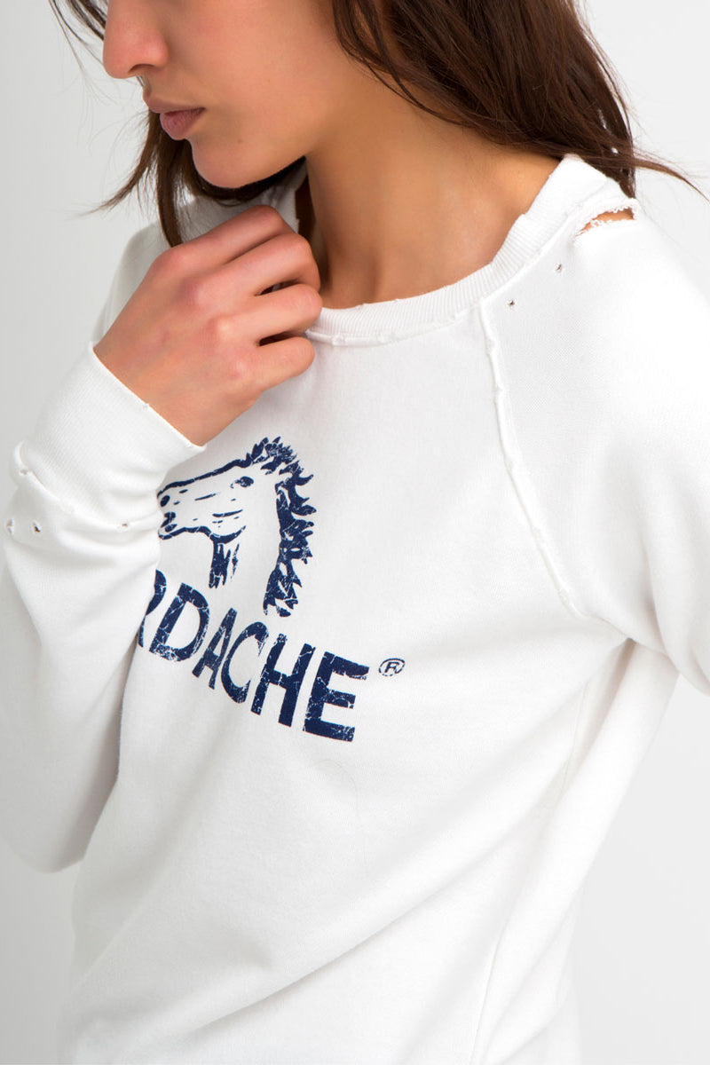 White on sale distressed sweatshirt
