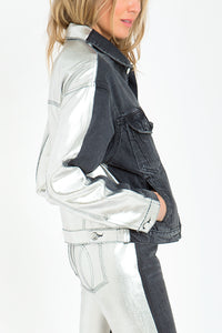 Two-Tone Contrast Bonded Metallic Cropped Jacket