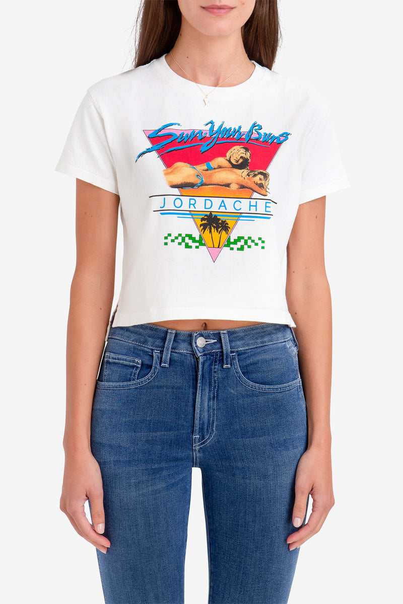 SUN YOUR BUNS CROPPED T SHIRT Jordache