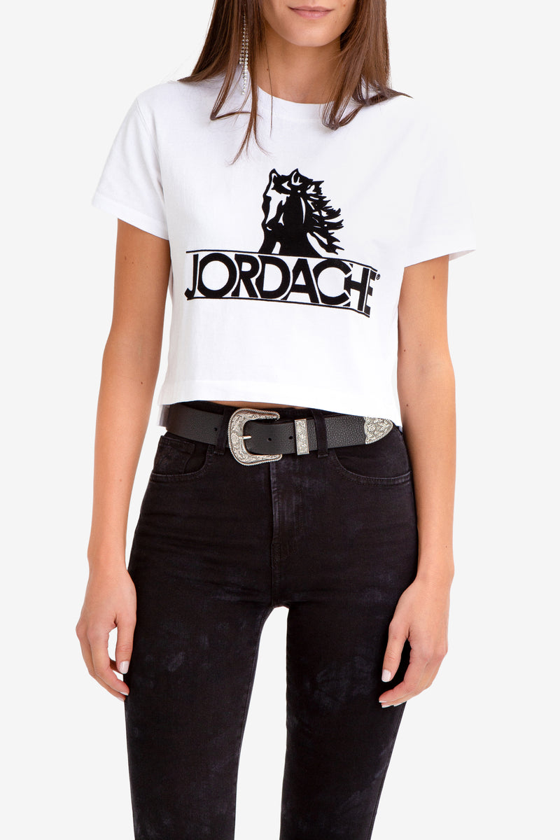 FLOCKED LOGO CROPPED T-SHIRT