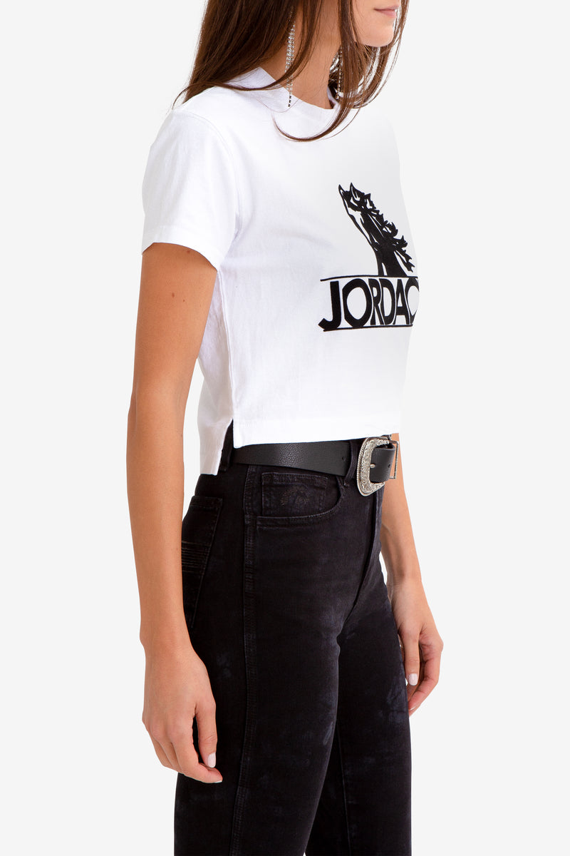 FLOCKED LOGO CROPPED T-SHIRT