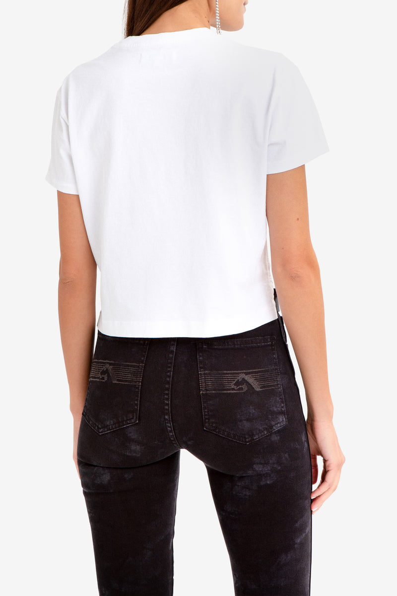 FLOCKED LOGO CROPPED T-SHIRT