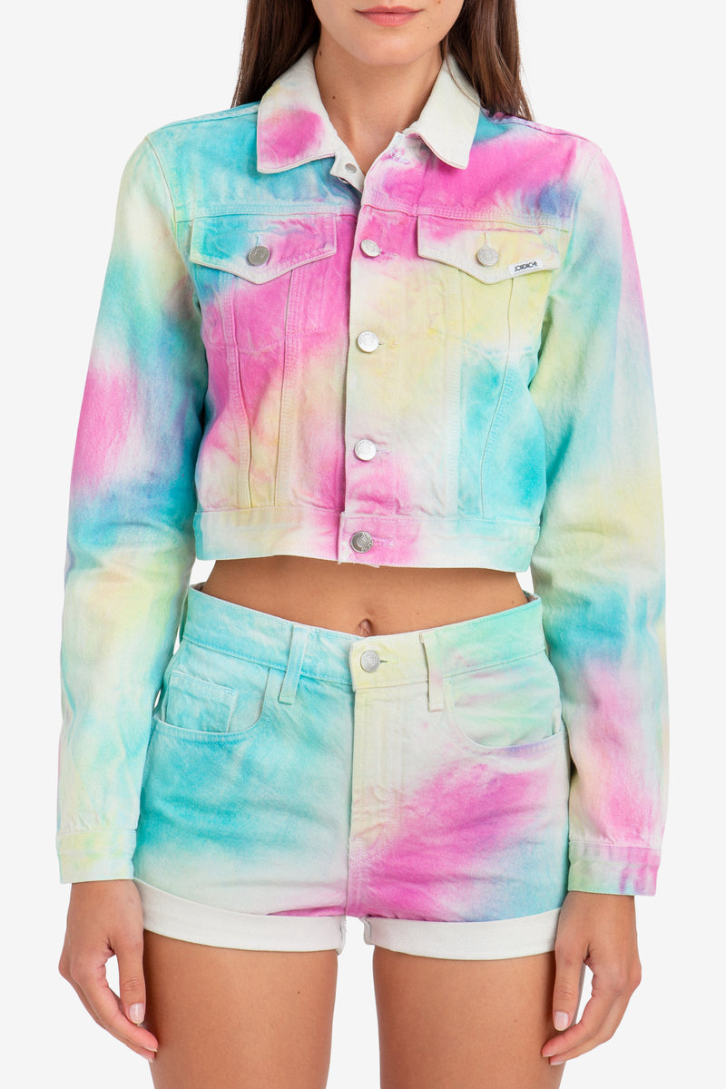 DIAGONAL RAINBOW CROPPED JACKET