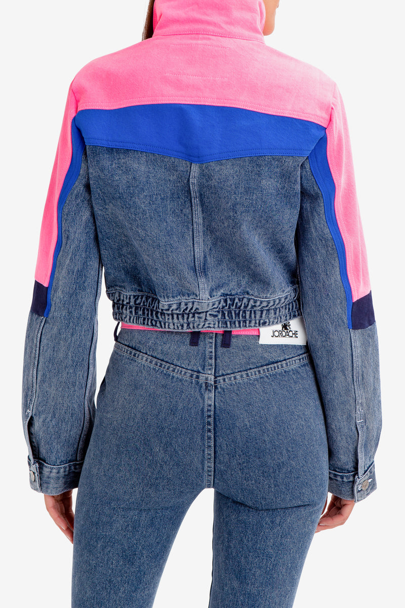 LIGHT ACID WASH DENIM SKI JACKET