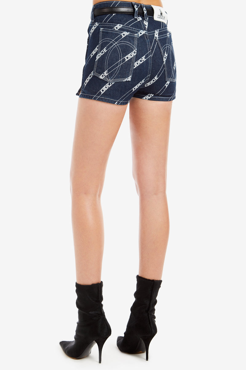 RINSE DIAGONAL LOGO PRINT HIGH RISE SHORT Jordache