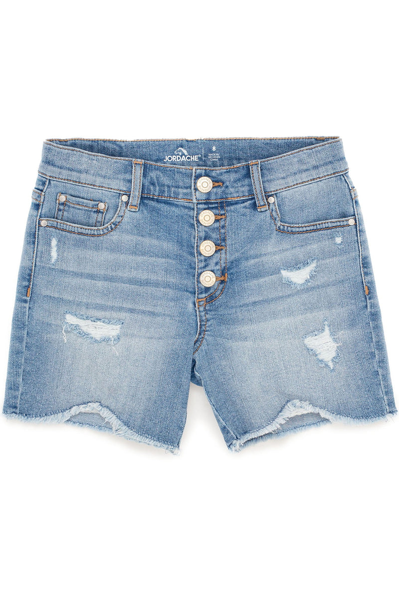 Girls Exposed Button Midi Shorts