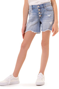 Girls Exposed Button Midi Shorts